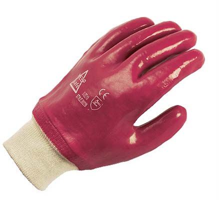 PVC Gloves, Red, Knitwrist